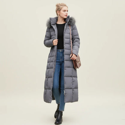 Women’s Long Hooded Puffer Coat with Belt