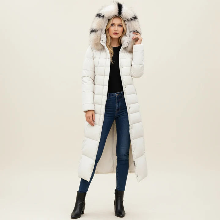 Women’s Long Hooded Puffer Coat with Belt