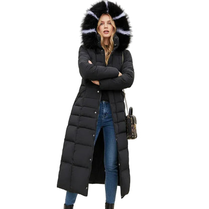 Women’s Long Hooded Puffer Coat with Belt