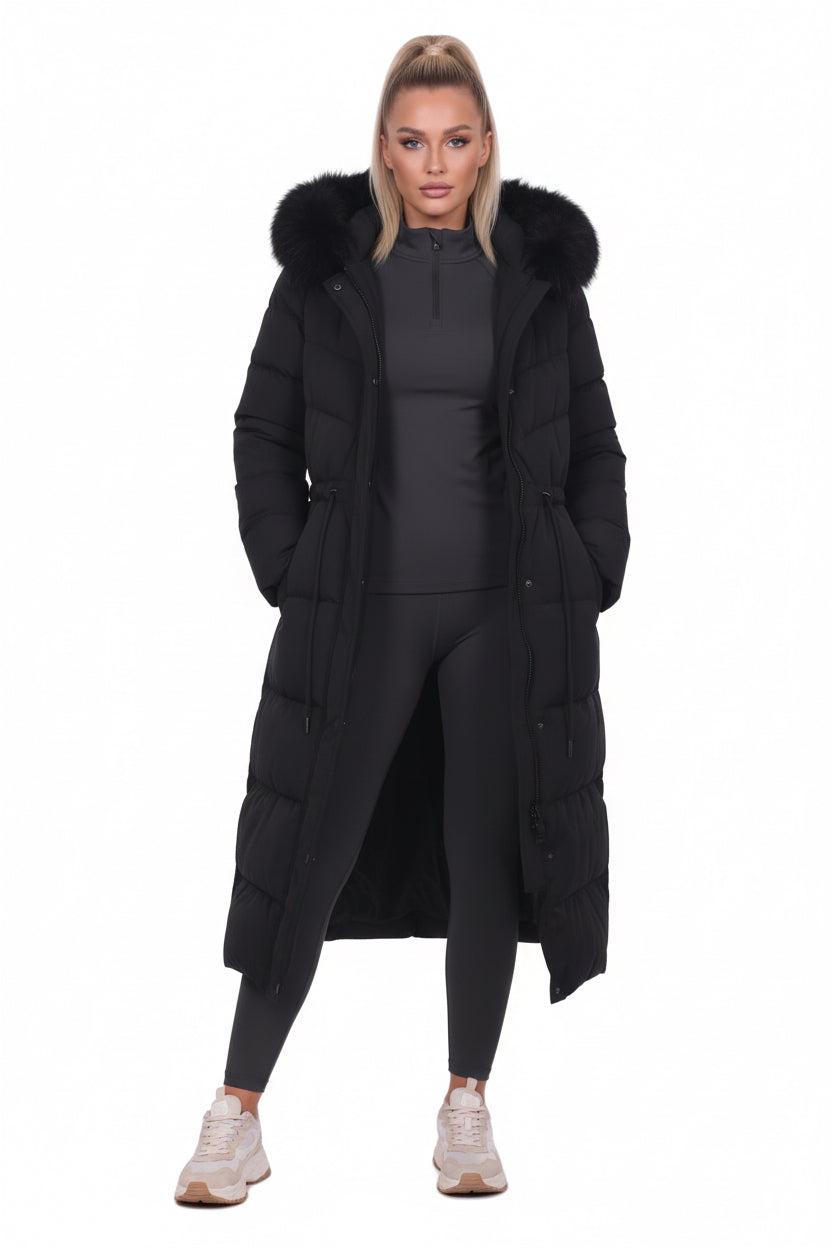 Women’s Long Puffer Coat with Faux Fur Hood