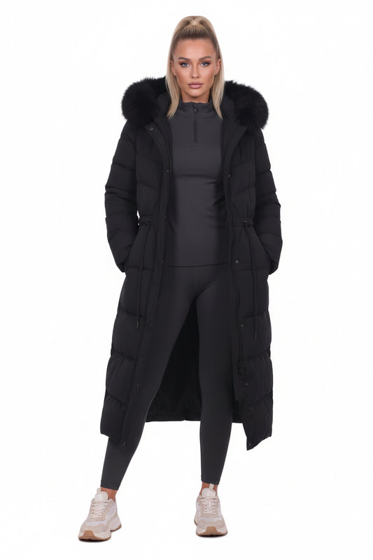 Women’s Long Puffer Coat with Faux Fur Hood
