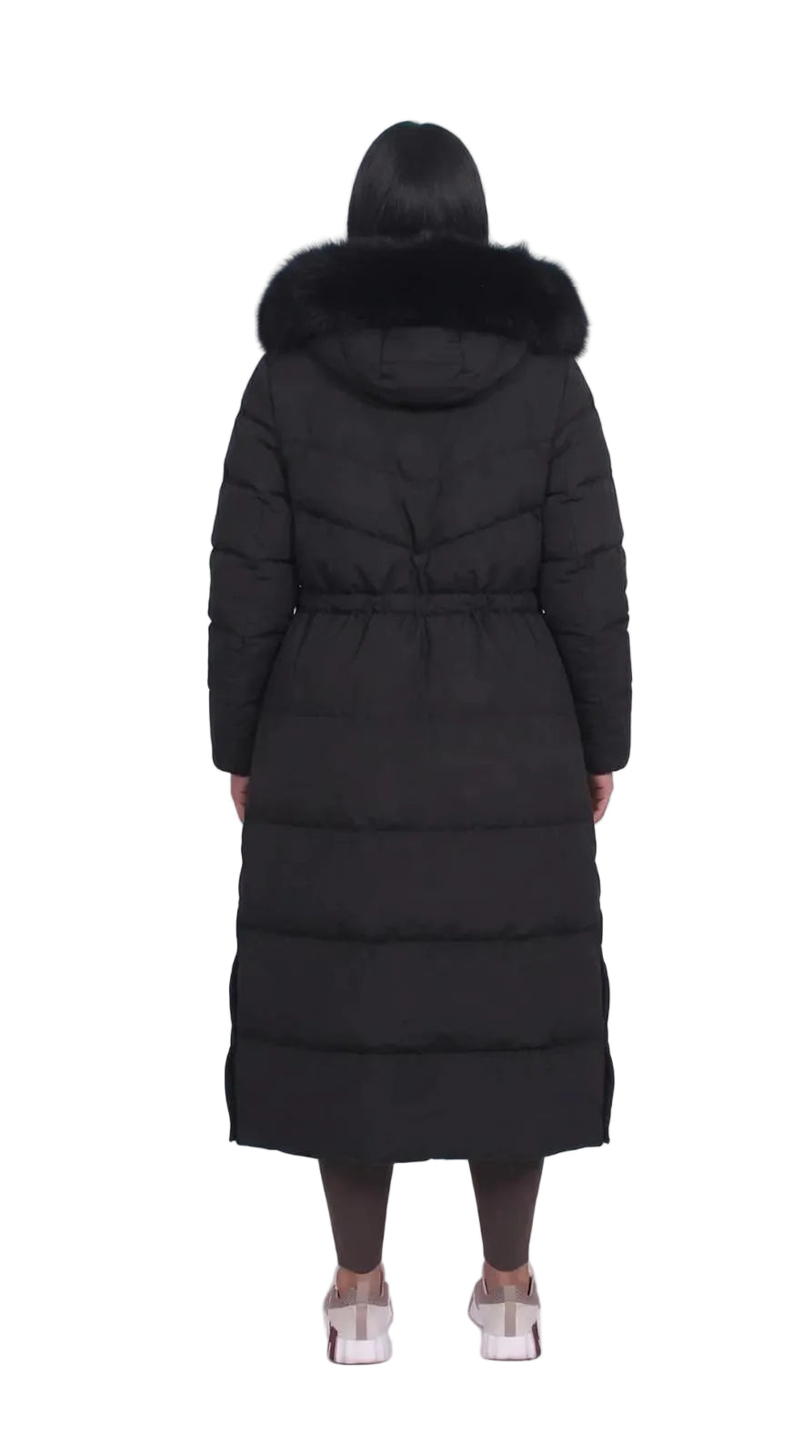 Women’s Long Puffer Coat with Faux Fur Hood