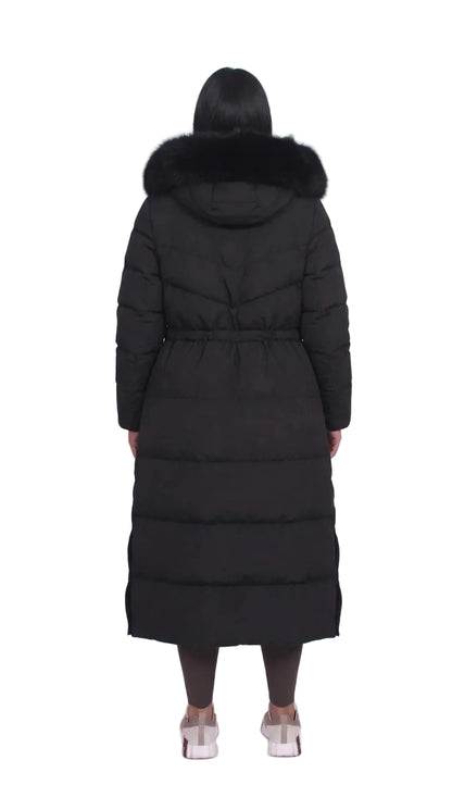 Women’s Long Puffer Coat with Faux Fur Hood