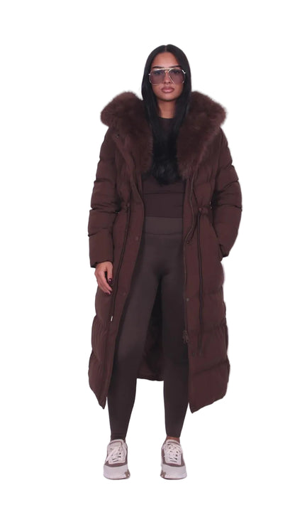 Women’s Long Puffer Coat with Faux Fur Hood