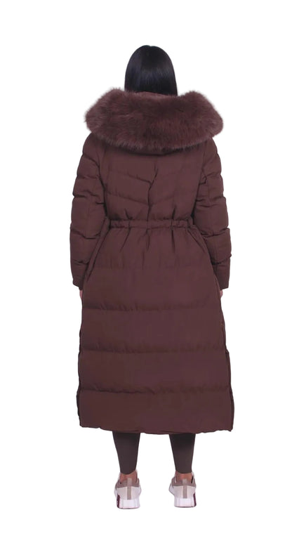 Women’s Long Puffer Coat with Faux Fur Hood