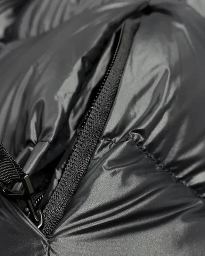 Women’s Long Puffer Jacket with Hood and Quilted Panels