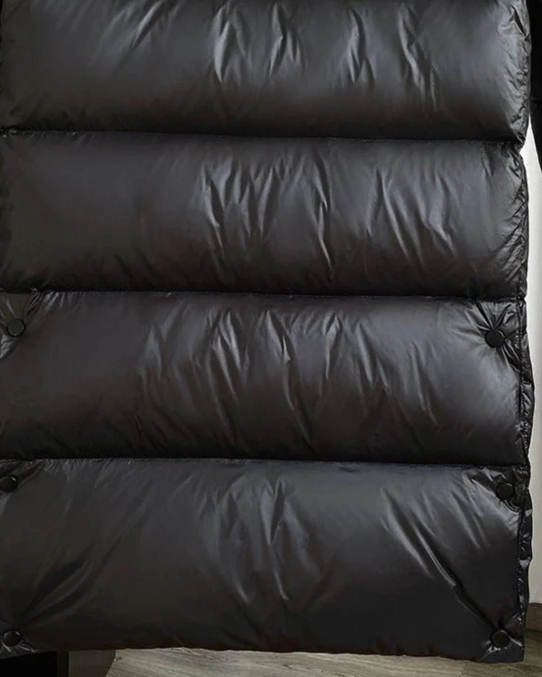 Women’s Long Puffer Jacket with Hood and Quilted Panels