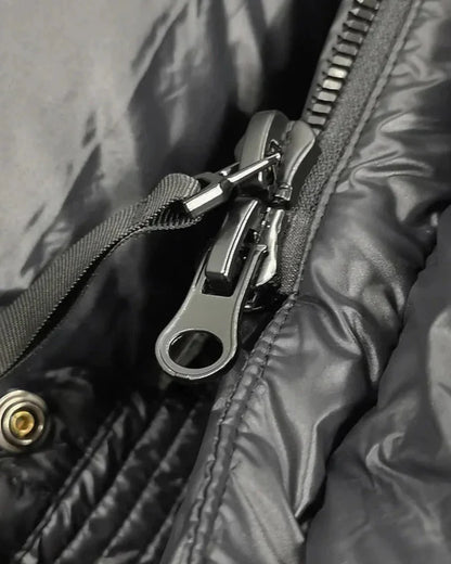 Women’s Long Puffer Jacket with Hood and Quilted Panels