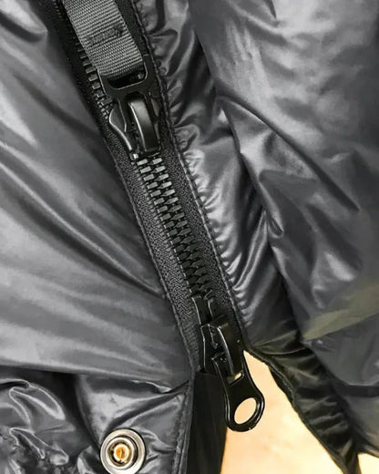 Women’s Long Puffer Jacket with Hood and Quilted Panels