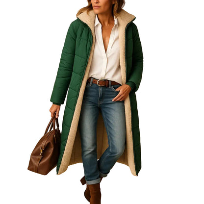 Women’s Long Quilted Puffer Coat with Hood and Fleece Lining