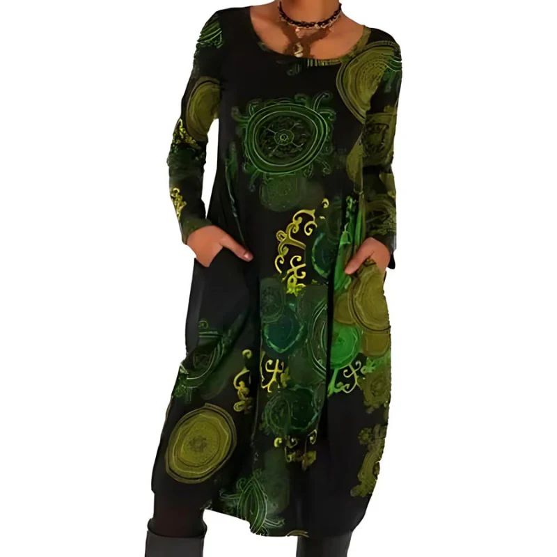 Women’s Long Sleeve Abstract Print Midi Dress