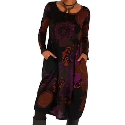 Women’s Long Sleeve Abstract Print Midi Dress