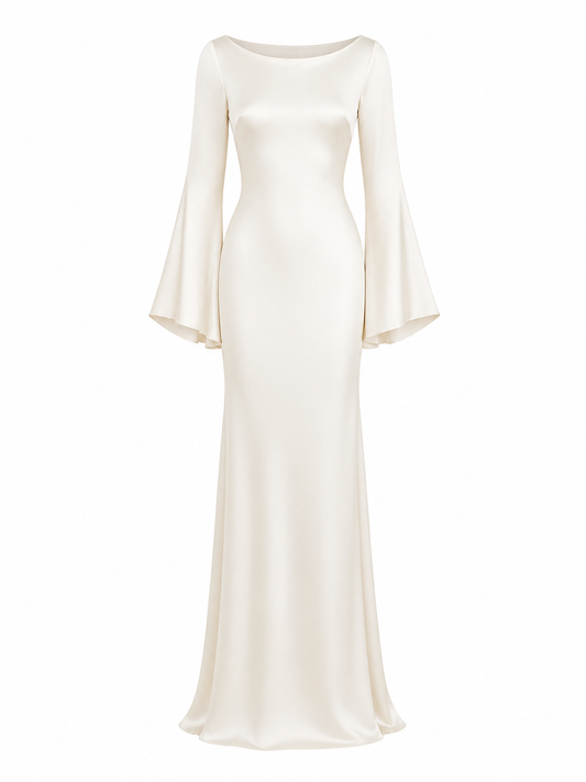 Women's Long Sleeve Satin Maxi Rose Dress