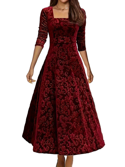 Women’s Long Sleeve Square Neck Midi Dress