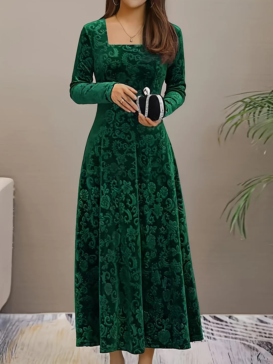 Women’s Long Sleeve Square Neck Midi Dress