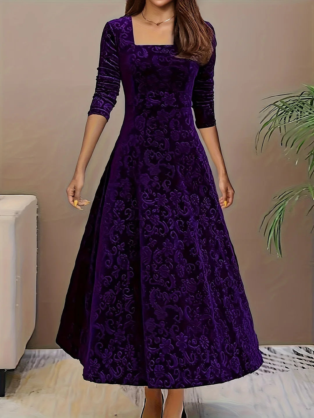 Women’s Long Sleeve Square Neck Midi Dress