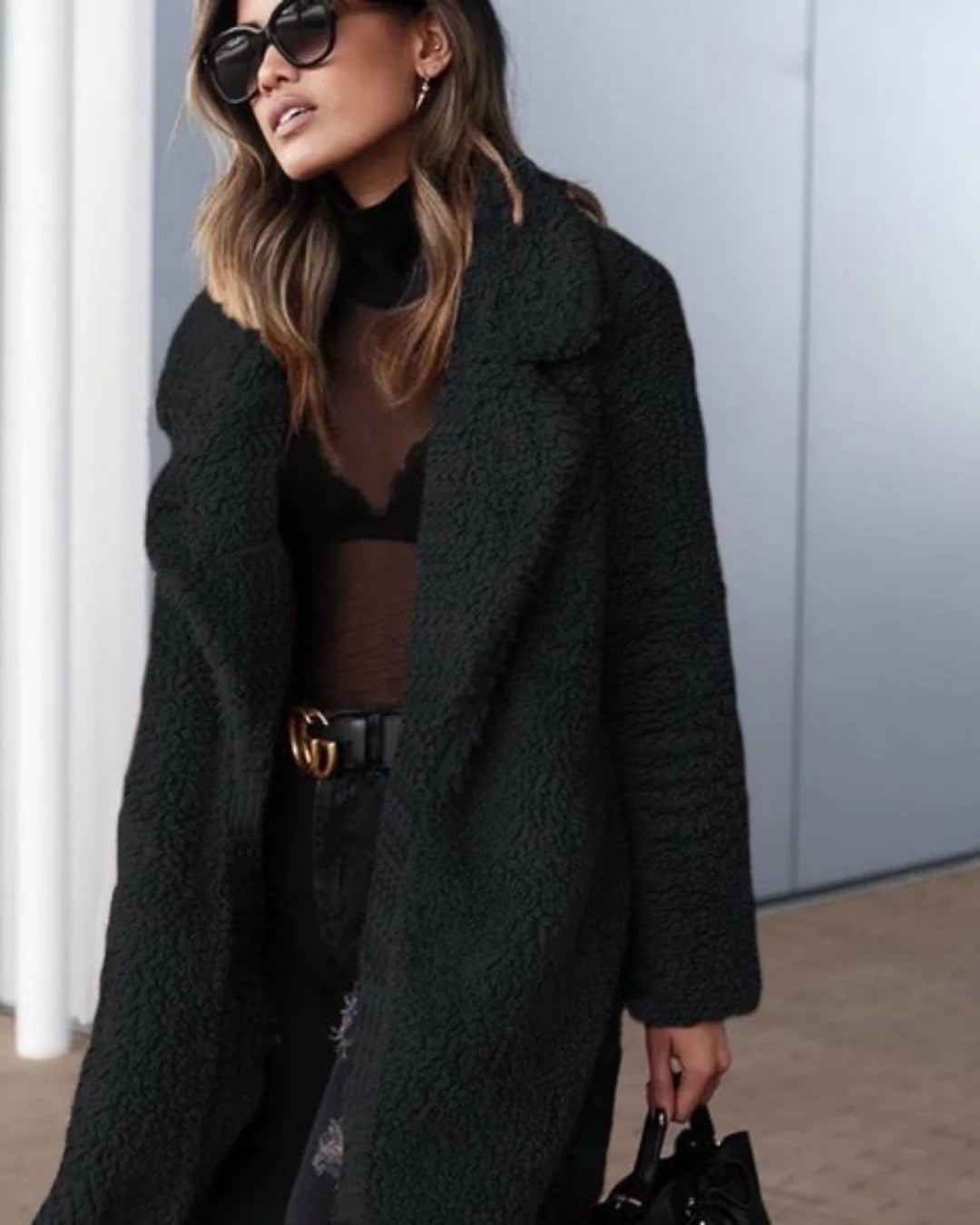 Women’s Long Teddy Coat with Open Front