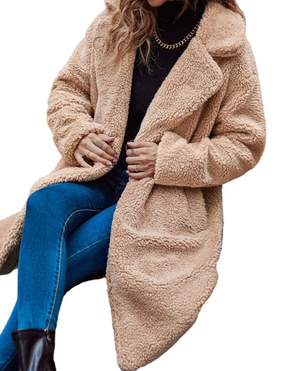 Women’s Long Teddy Coat with Open Front
