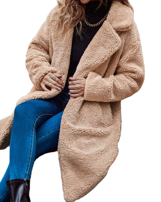 Women’s Long Teddy Coat with Open Front