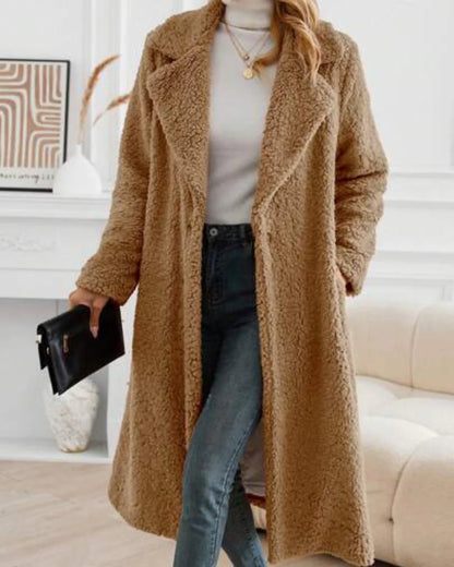 Women’s Long Teddy Coat with Open Front