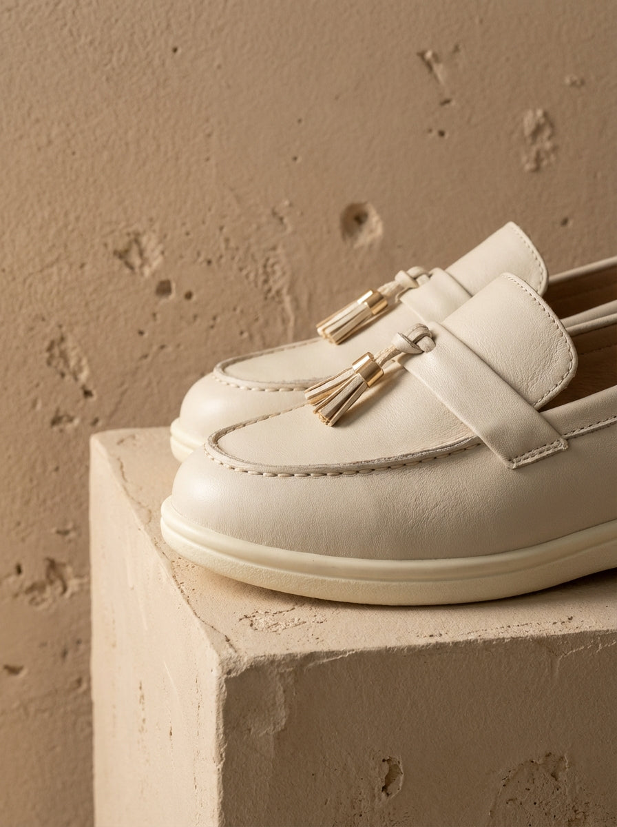 Women's Metallic Circle Decor Leather Loafers