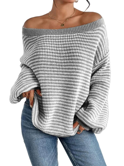 Women’s Off Shoulder Striped Knit Sweater