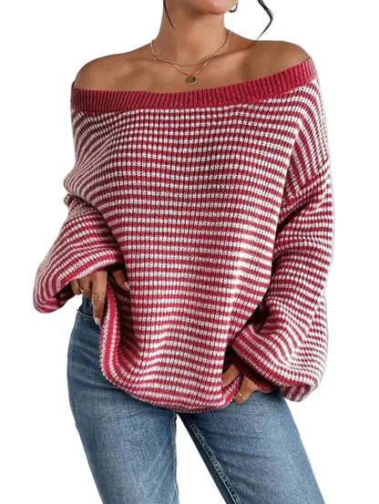 Women’s Off Shoulder Striped Knit Sweater