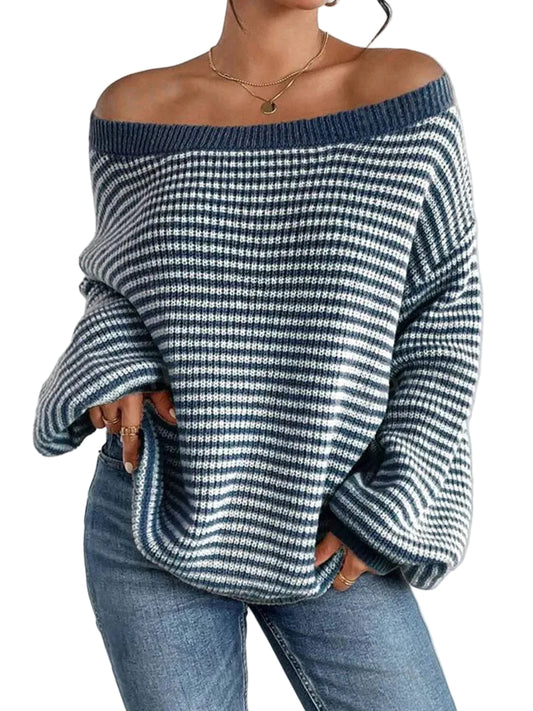 Women’s Off Shoulder Striped Knit Sweater