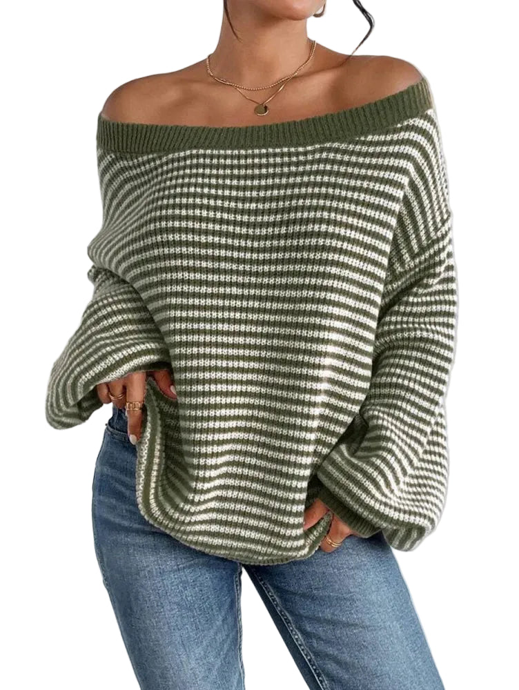 Women’s Off Shoulder Striped Knit Sweater