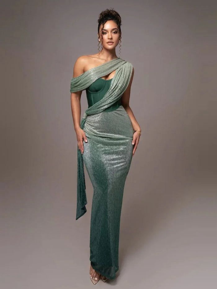 Women’s One-Shoulder Draped Maxi Dress