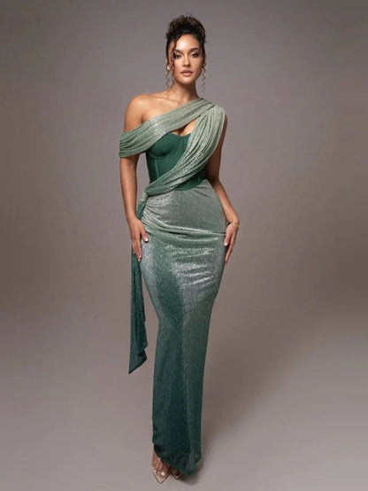 Women’s One-Shoulder Draped Maxi Dress