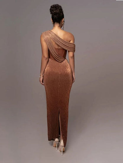 Women’s One-Shoulder Draped Maxi Dress