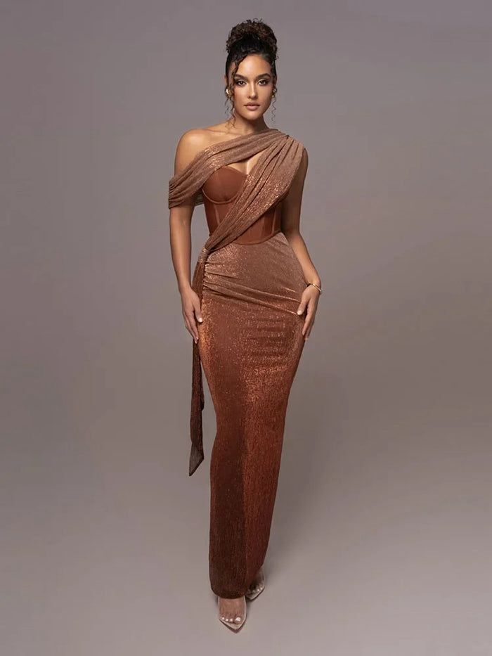 Women’s One-Shoulder Draped Maxi Dress