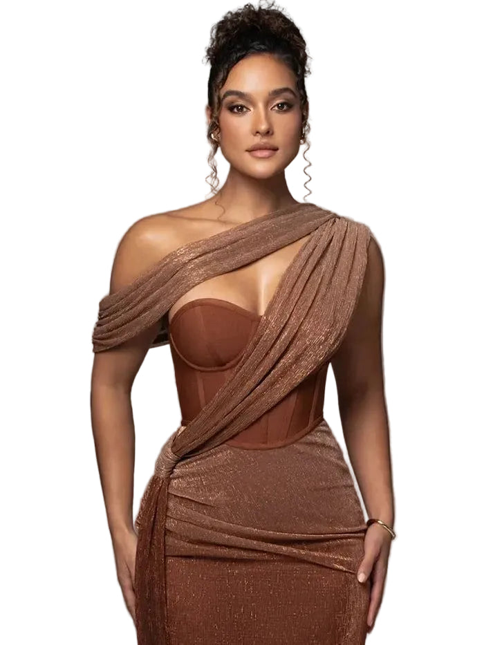 Women’s One-Shoulder Draped Maxi Dress