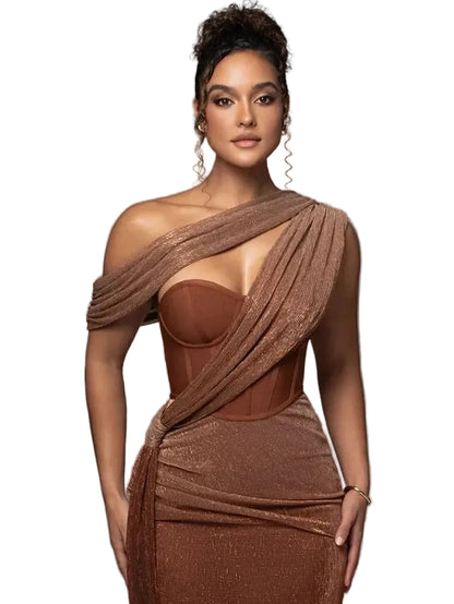 Women’s One-Shoulder Draped Maxi Dress