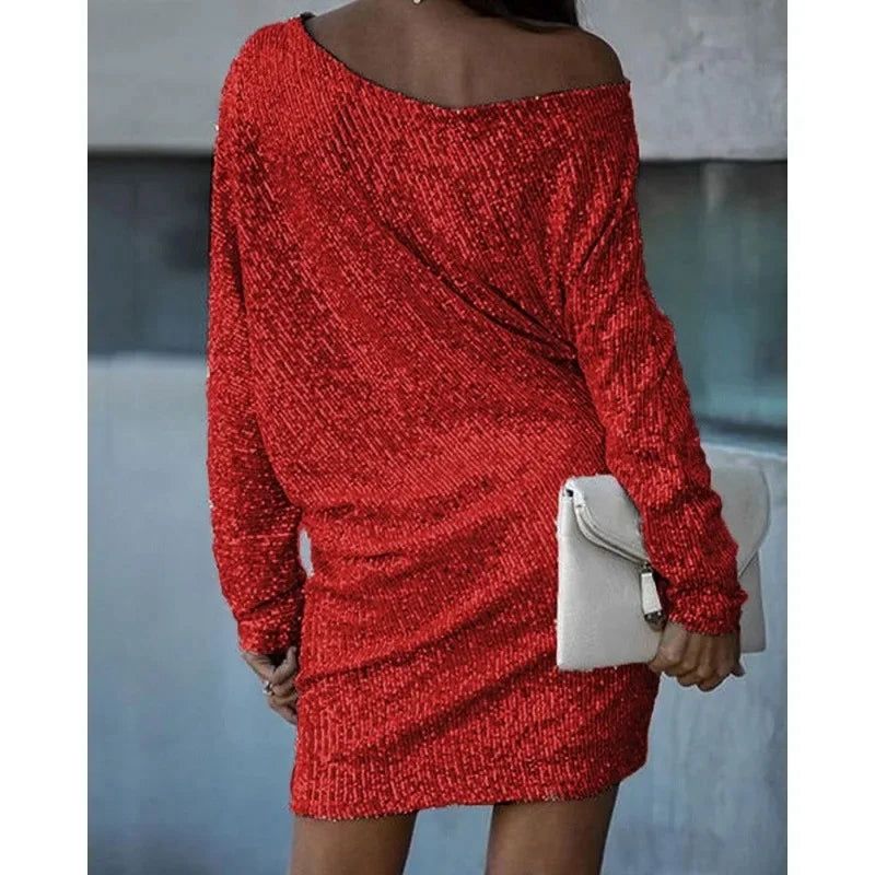 Women’s One-Shoulder Shimmer Mini Dress