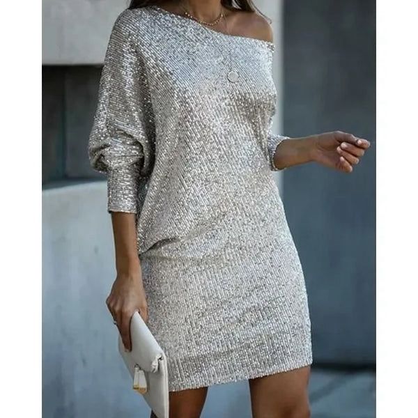 Women’s One-Shoulder Shimmer Mini Dress