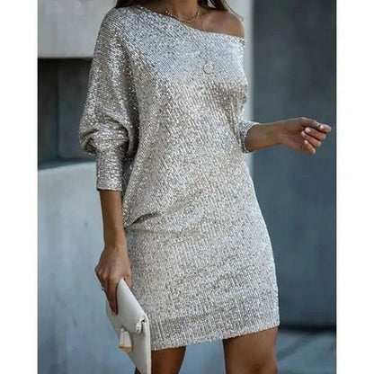 Women’s One-Shoulder Shimmer Mini Dress