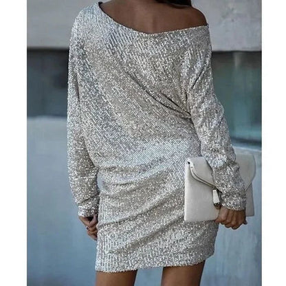 Women’s One-Shoulder Shimmer Mini Dress