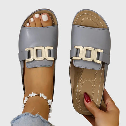 Women's Open-Toe Buckle Strap Flat Sandals