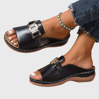 Women's Open-Toe Buckle Strap Flat Sandals