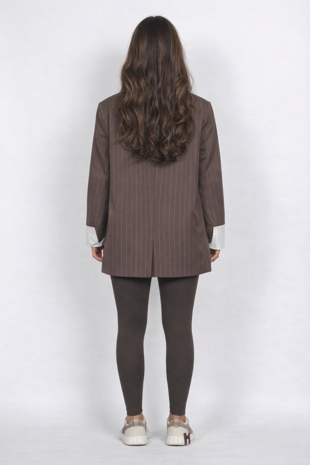 Women’s Oversized Pinstripe Blazer with Contrast Cuffs