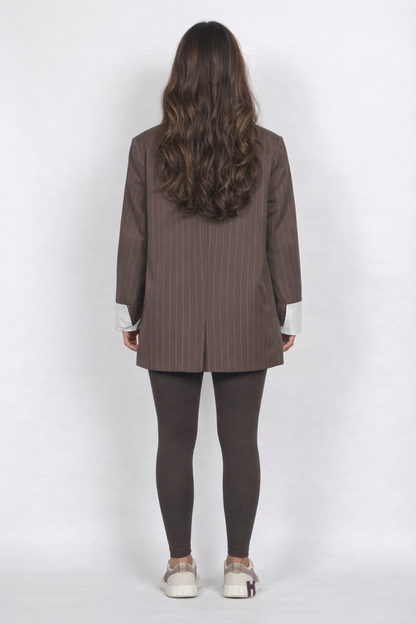 Women’s Oversized Pinstripe Blazer with Contrast Cuffs