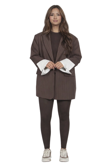 Women’s Oversized Pinstripe Blazer with Contrast Cuffs