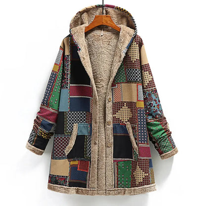 Women’s Patchwork Fleece-Lined Hooded Coat