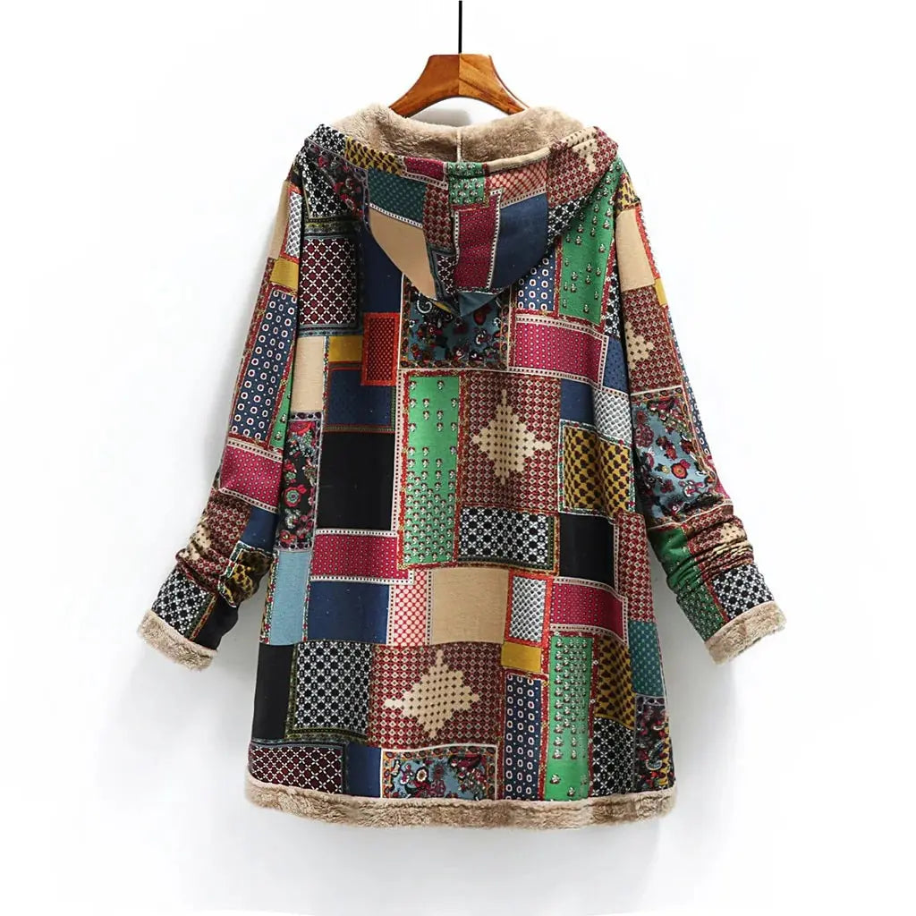 Women’s Patchwork Fleece-Lined Hooded Coat