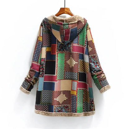 Women’s Patchwork Fleece-Lined Hooded Coat