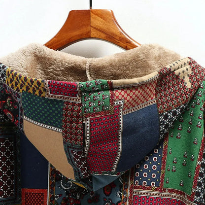 Women’s Patchwork Fleece-Lined Hooded Coat