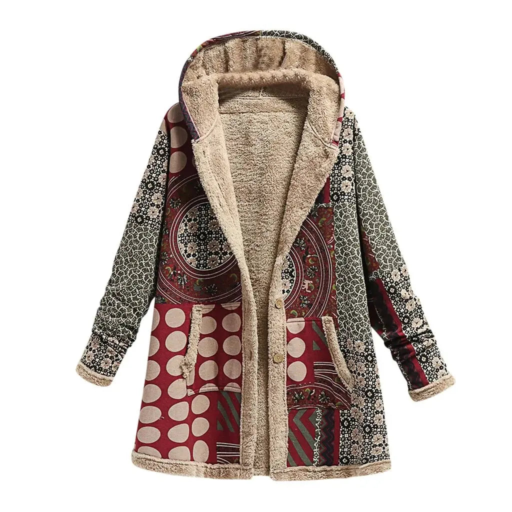 Women’s Patchwork Fleece-Lined Hooded Coat