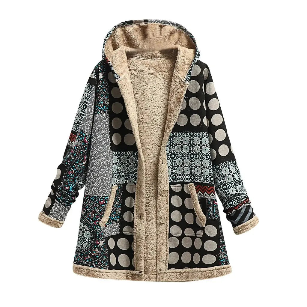 Women’s Patchwork Fleece-Lined Hooded Coat
